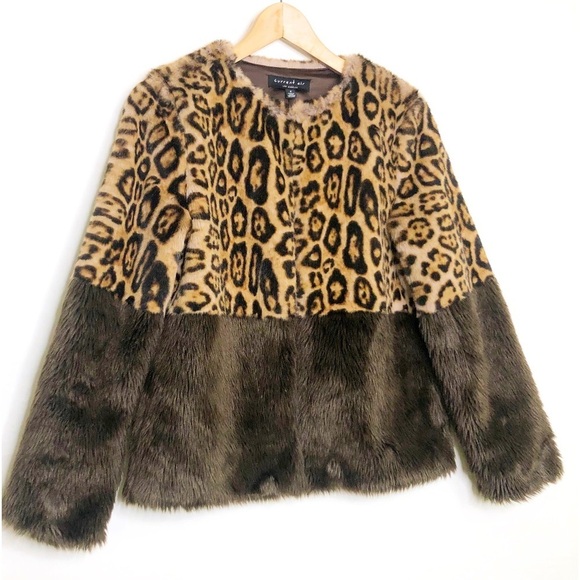 Anthropologie Current Air faux, fur color block and leopard print jacket - Picture 12 of 15